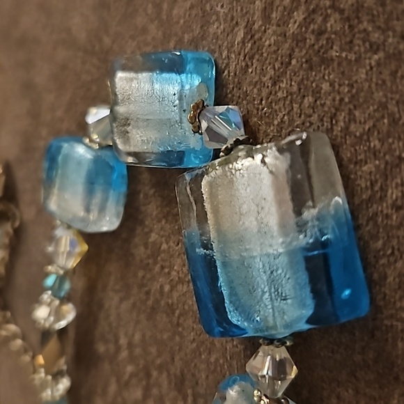 Vintage Aurora Borealis Crystal Lampwork Foil Glass Square Beaded Necklace - Picture 8 of 9